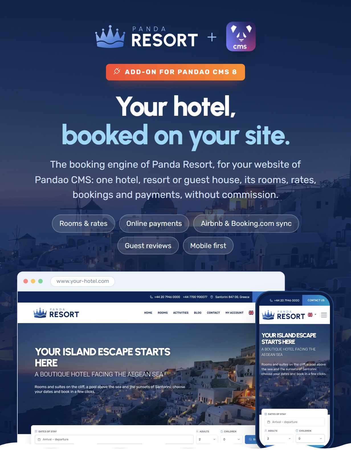 Panda Resort, the booking add-on of one hotel for Pandao CMS 8