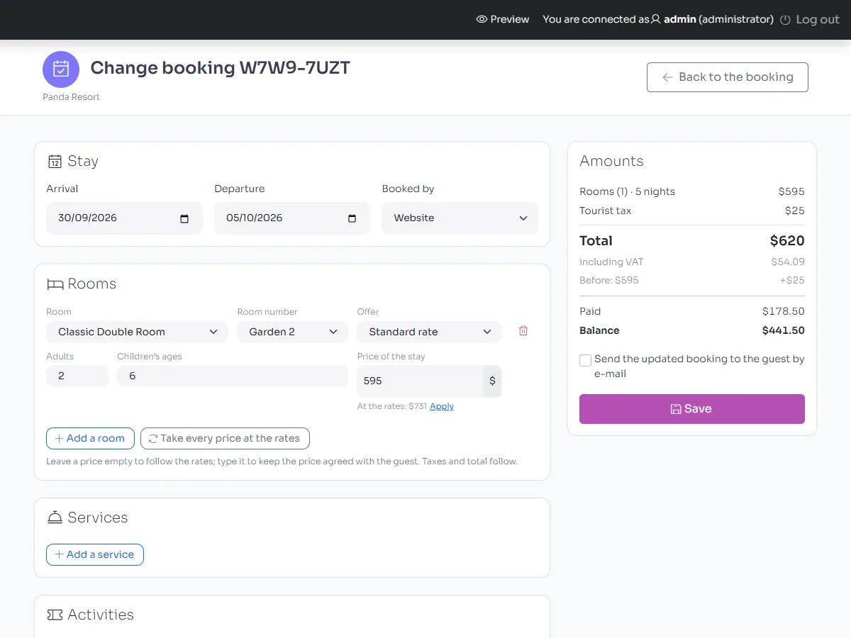 The booking editor