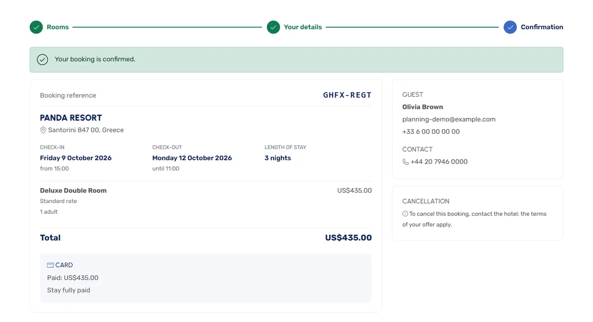 The page of a confirmed booking